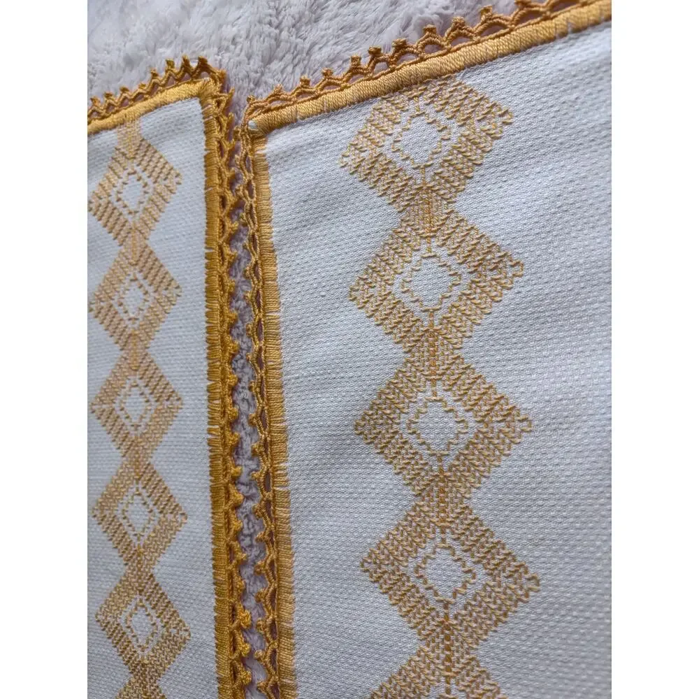 Set of Hand-Embroidered Vintage 1970s Table Linens Goldenrod Yellow White Orange